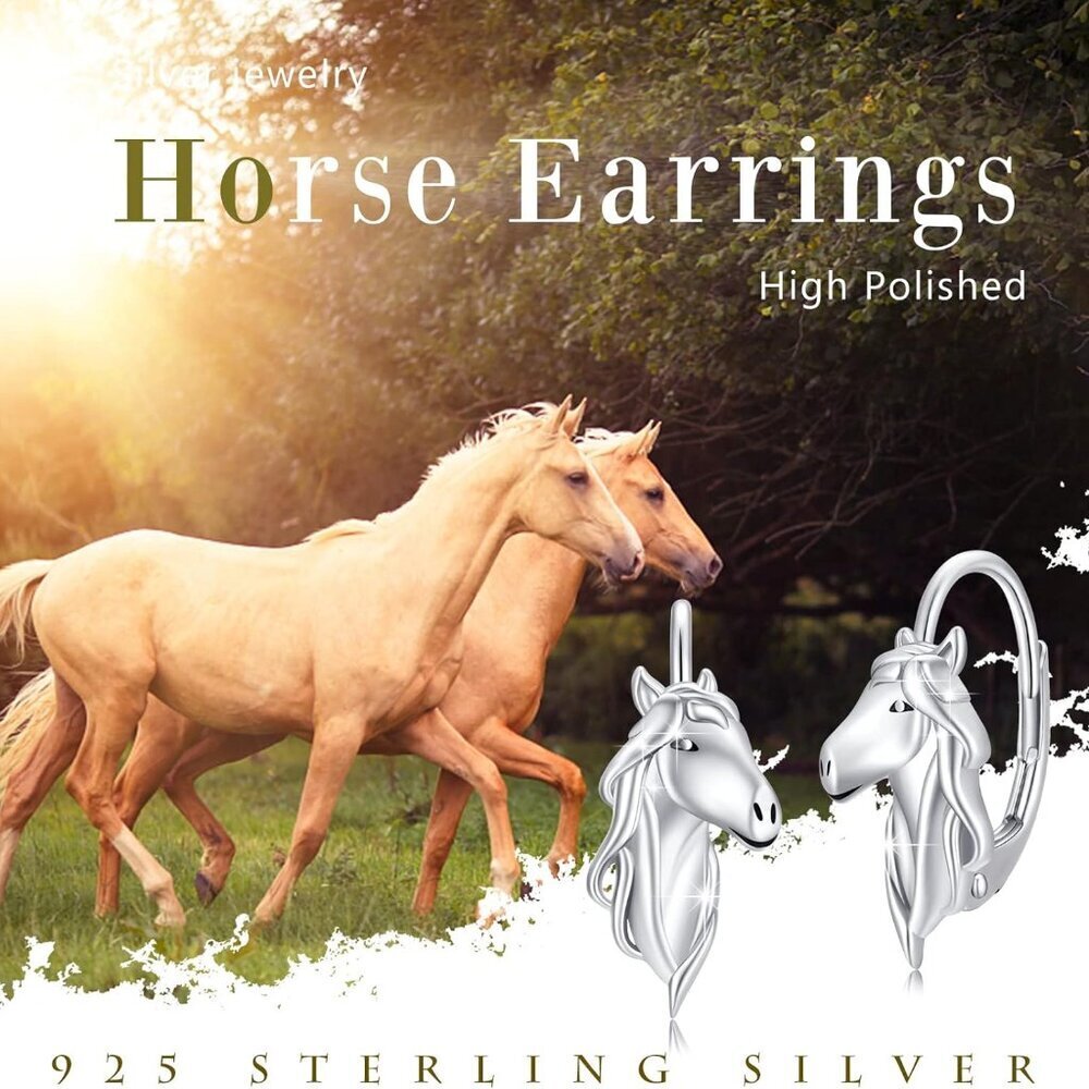 Sterling Silver Horse Earrings Women Hoop Stud Jewelry Gift for Equestrian - Picture 5 of 6